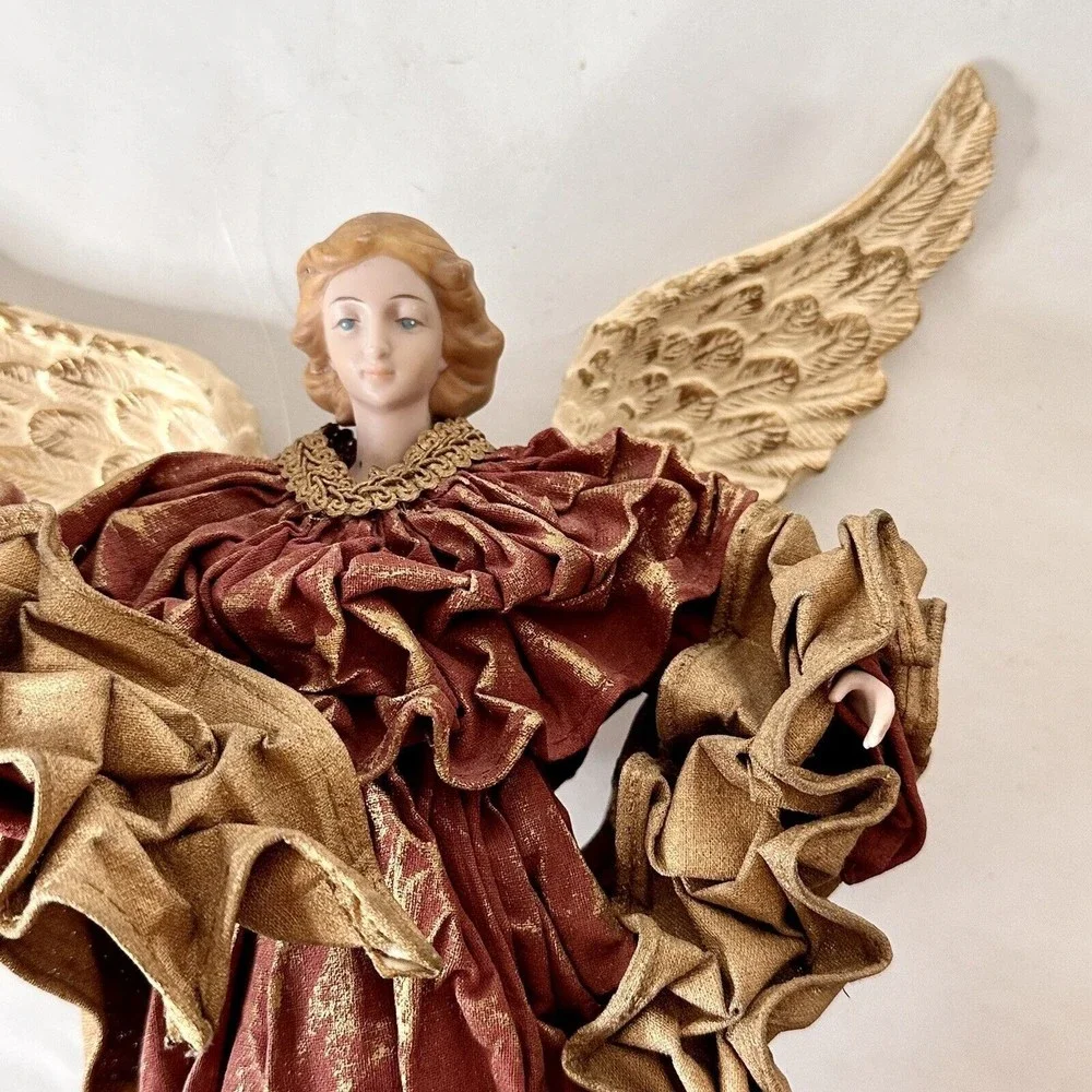 Angel Christmas Ornament 12” x 9”ceramic Head,‎ Hands & Feet ￼blonde w/blue eyes